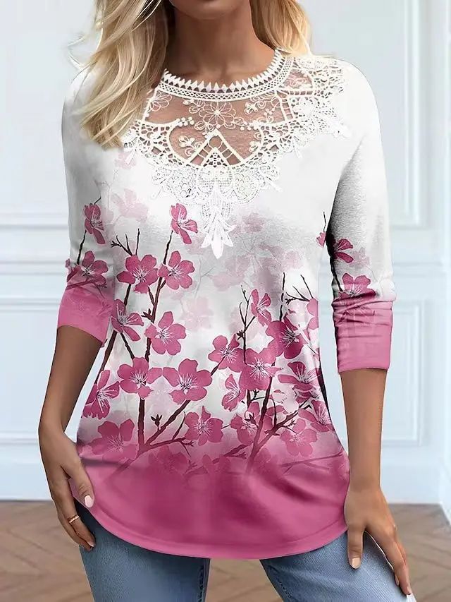 Women's Colorful Flower Digital Printed Long sleeved T shirt Picture 6 - Shop at LoveMi