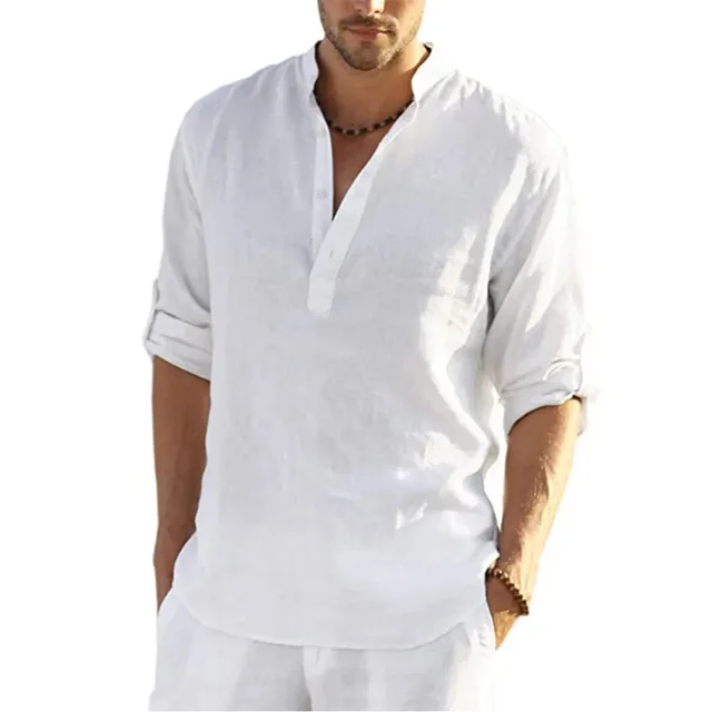 Casual Linen Shirt Solid Color White - Shop at LoveMi