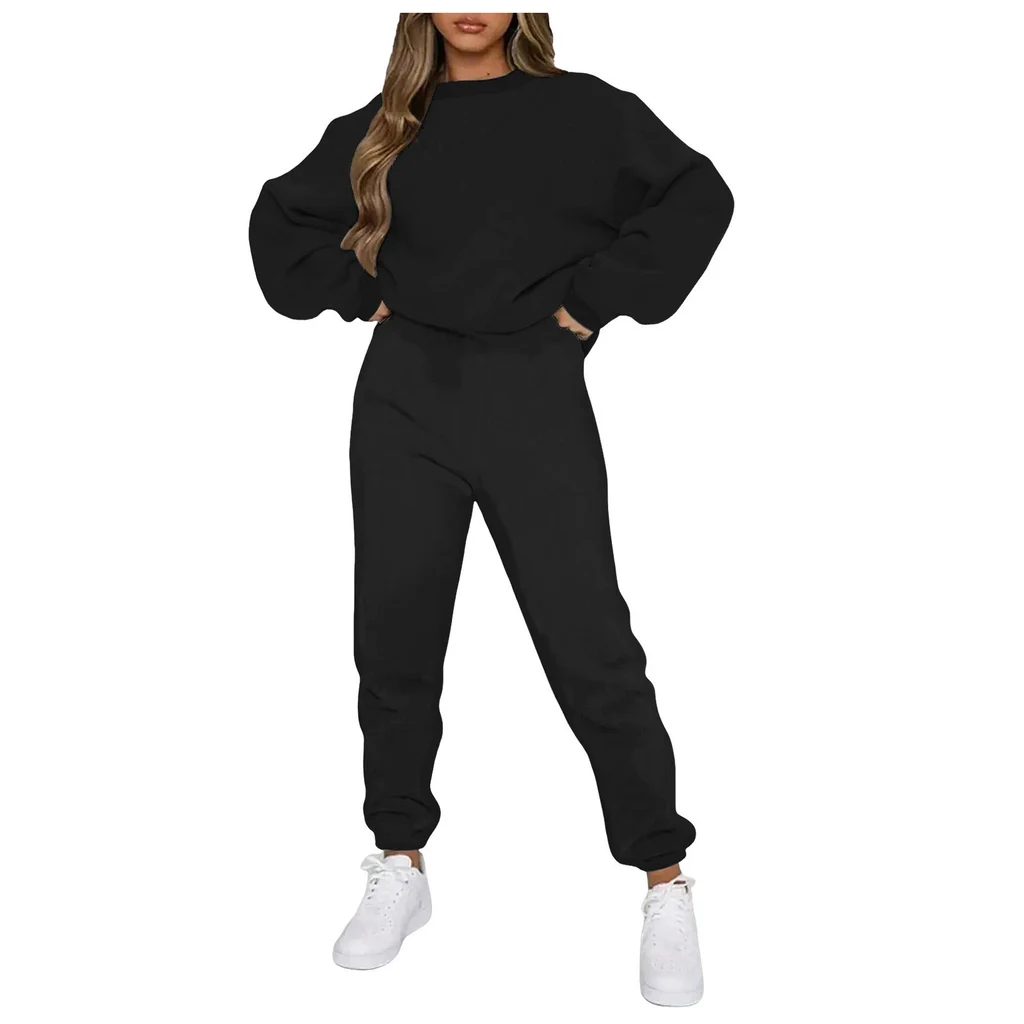 Women's Clothing Fleece Lined Fashion Casual Loose Outfit - Black