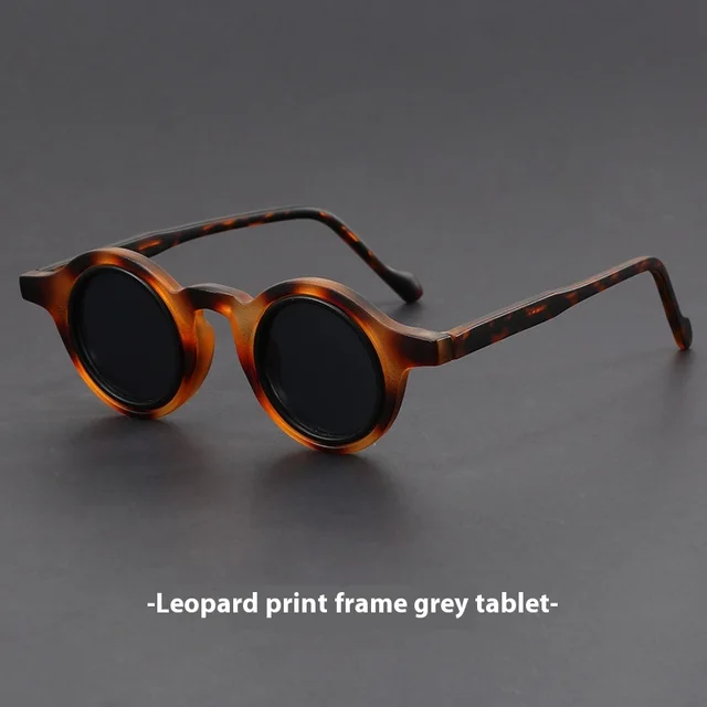 Retro Handmade Tofu Pudding frame Sunglasses Women's Retro Thick frame Sunglasses Sand Leopard Gray - Shop at LoveMi