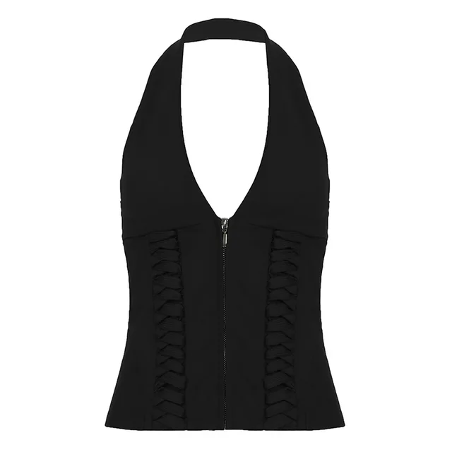 Women's Waist Trimming Lace Up Body Shaping Strap Halterneck Vest Black - Shop at LoveMi