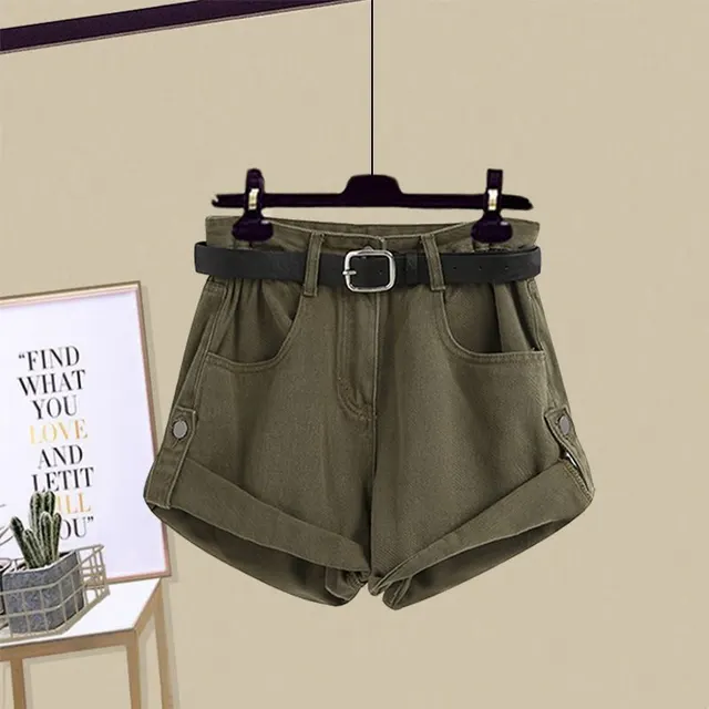 Plus Size Women's Western Style Slimming Thin Type Sunscreen Shirt Short Pants Three piece Suit Denim Shorts Without Belt - Shop at LoveMi