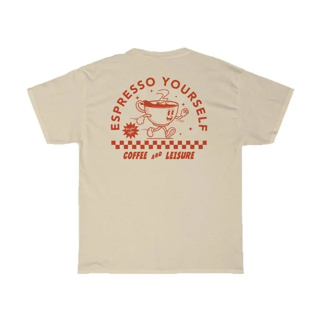 Espresso Yourself Women Retro Funny Coffee T Shirts Oversize Khaki - Shop at LoveMi