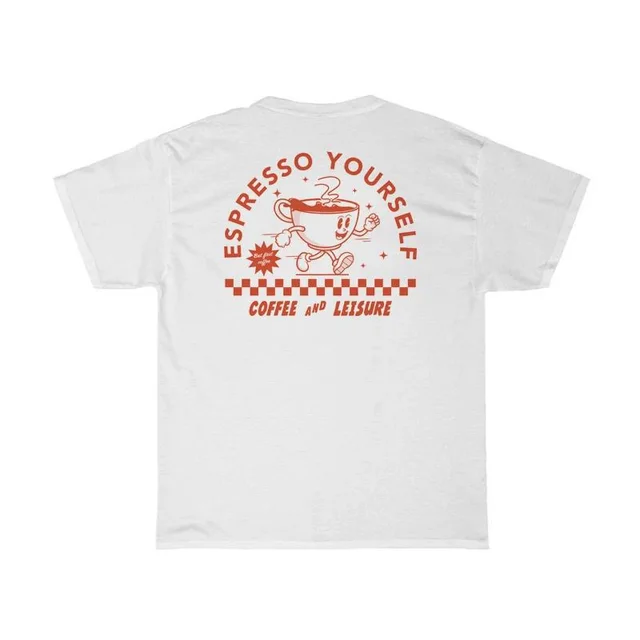 Espresso Yourself Women Retro Funny Coffee T Shirts Oversize White - Shop at LoveMi