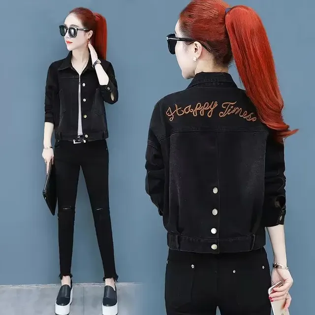 Heavy Industry Beads Short Denim Coat Women's Slimming 501 Back Embroidery - Shop at LoveMi
