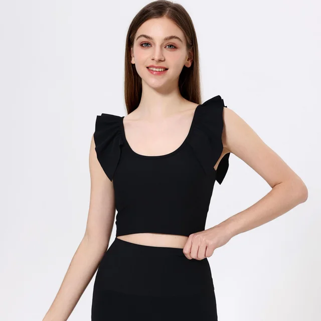 Outer Wear Sports Back Shaping Fixed Cup Lace Sleeve Underwear Black - Shop at LoveMi
