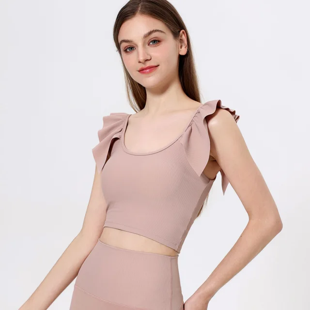 Outer Wear Sports Back Shaping Fixed Cup Lace Sleeve Underwear Watertight Powder - Shop at LoveMi