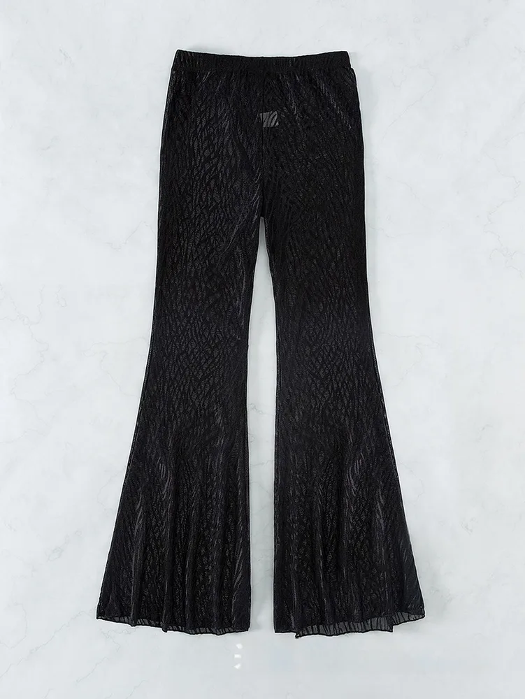 Women's Swimsuit Beach Pants Nylon High Elastic Zebra Pattern - Black