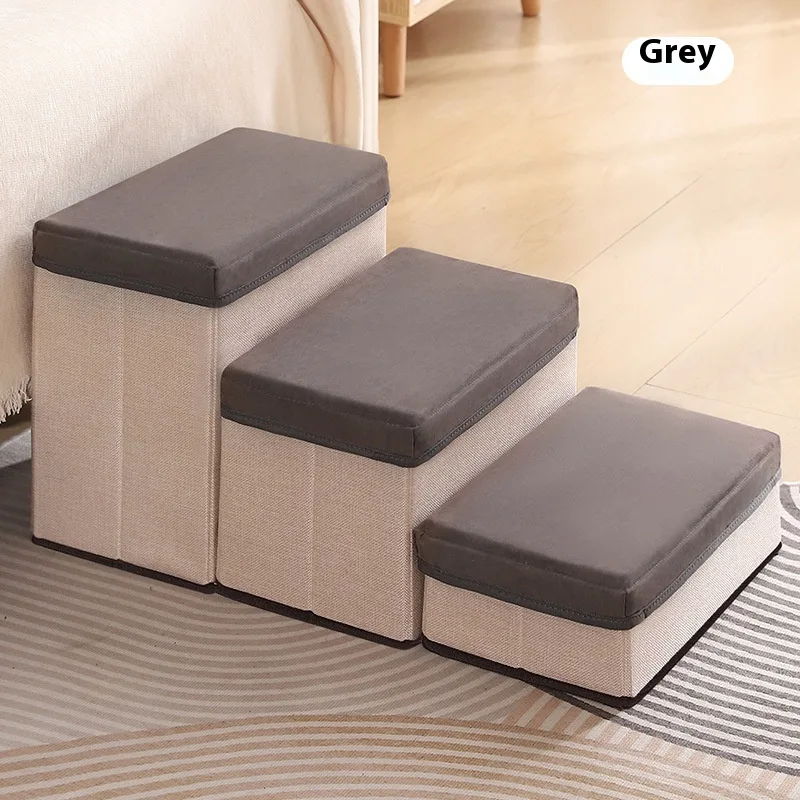 Pet Stairs Steps Third-level Foldable Thickened Non-slip Storage Dog Ladder - Gray - View 1