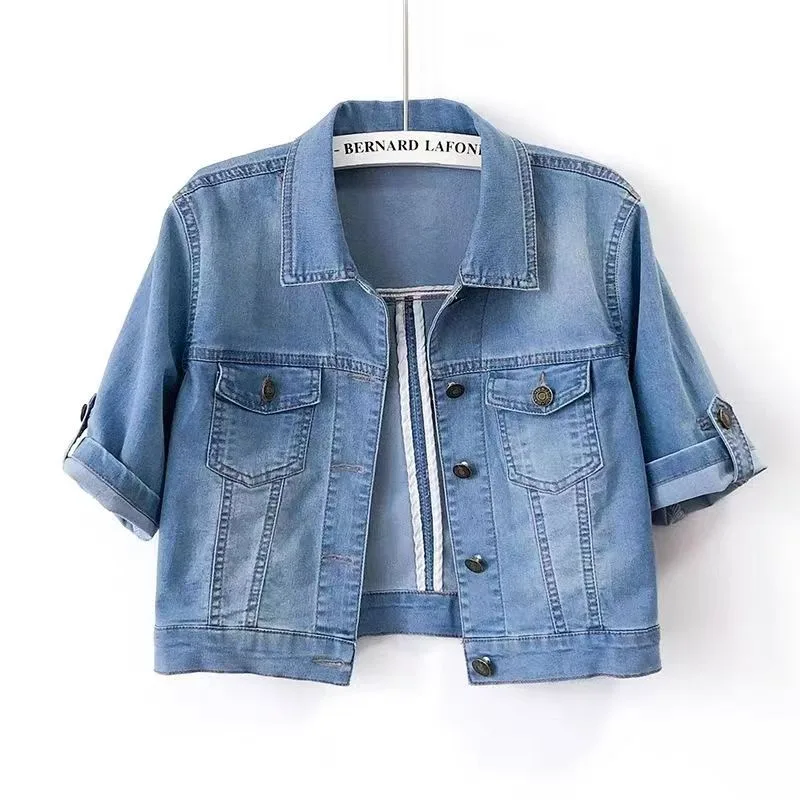 Women's Loose All match Short sleeved Denim Coat Light Blue - Shop at LoveMi