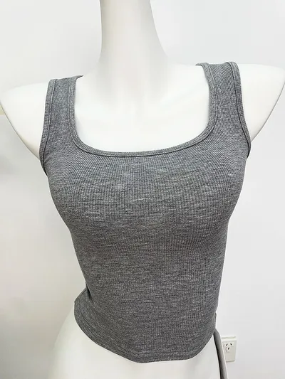 U neck Sports Vest Summer Slim Fit Solid Color Inner Wear Base Gray - Shop at LoveMi