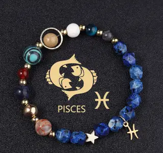 Twelve Constellations Bracelets Natural Stone Cut Surface Hemp Stone Eight Planets - Piseces