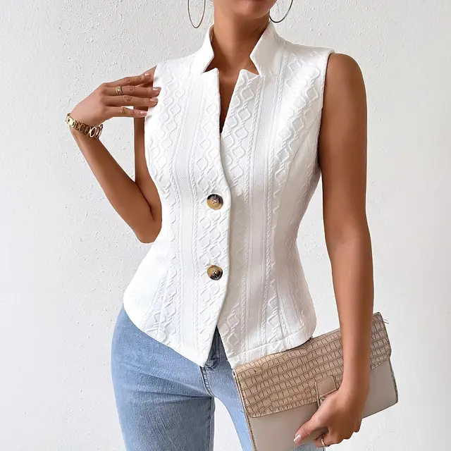 Women's Sleeveless Blazer Button Vest White - Shop at LoveMi