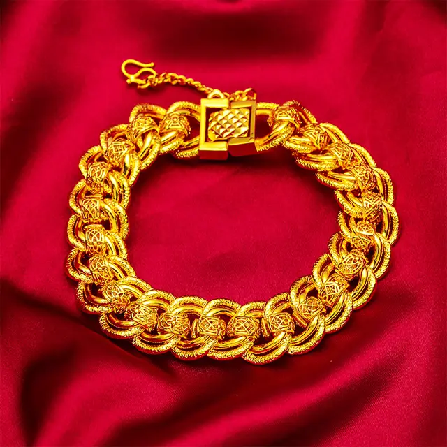 Classic Elegant Men's Ornament Simulation Gold Long Non fading Gold plated Brass Bracelet Bracelet - Shop at LoveMi