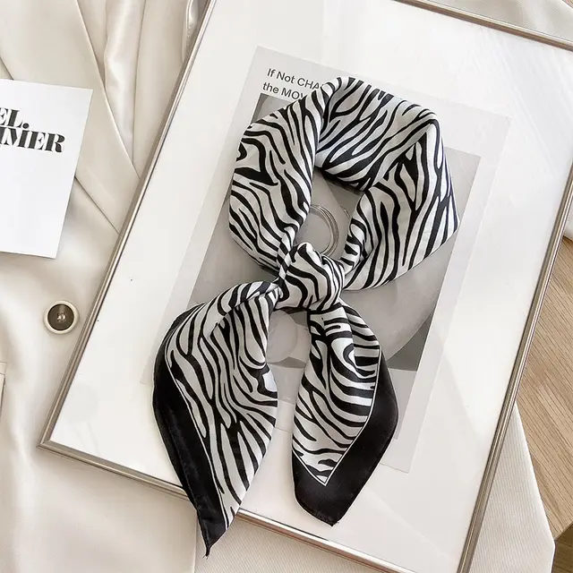 Black And White Striped Small Square Towel Silk Scarf Women's Headscarf Spring And Autumn Black And White Zebra Stripes - Shop at LoveMi