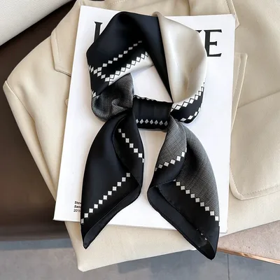 Black And White Striped Small Square Towel Silk Scarf Women's Headscarf Spring And Autumn Black Lines - Shop at LoveMi