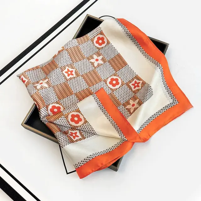 Black And White Striped Small Square Towel Silk Scarf Women's Headscarf Spring And Autumn Dotted Square Orange - Shop at LoveMi