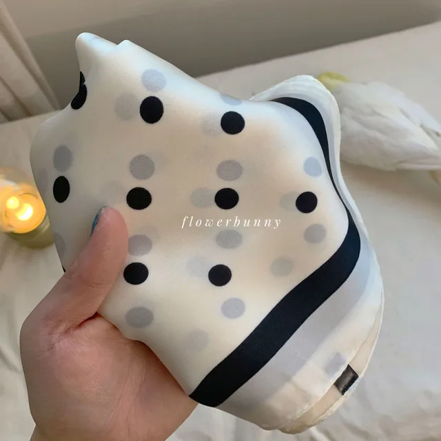 Black And White Striped Small Square Towel Silk Scarf Women's Headscarf Spring And Autumn White Dots - Shop at LoveMi