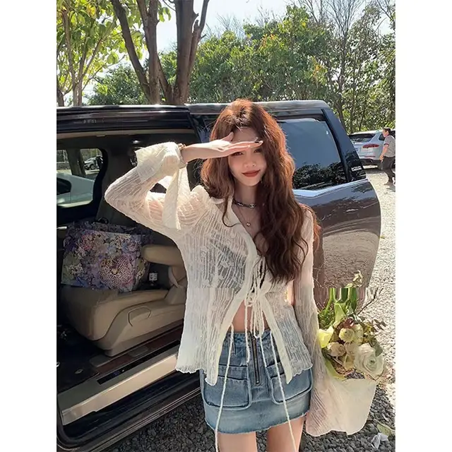 Black Knitted Sun proof Cardigan Women's Thin Shawl Top White - Shop at LoveMi