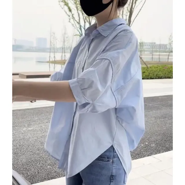 Fashion Personality Half Sleeve Women's Casual Shirt Top Blue - Shop at LoveMi