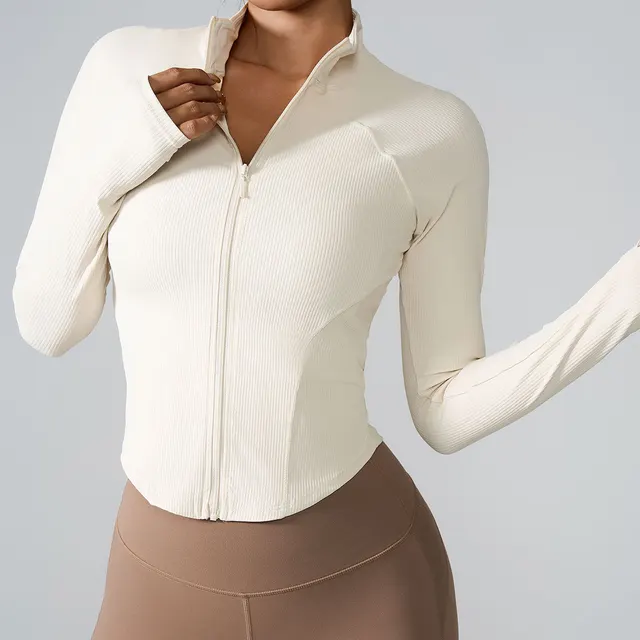 Naked Women sense Quick drying Running Belt Zipper Jacket Milk Apricot - Shop at LoveMi