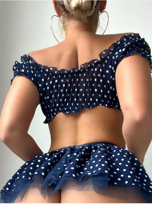 Sexy Lingerie Polka Dot Off the shoulder Pettiskirt Two piece Set Blue - Shop at LoveMi