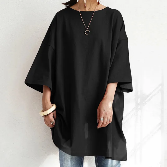 Personality Round Neck Loose Women's T shirt Black - Shop at LoveMi