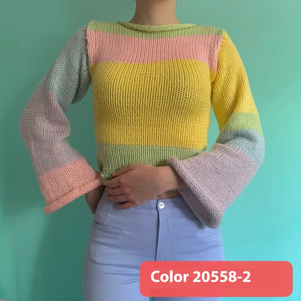 Autumn And Winter Women's Pullover Stripe Round Sweater Loose Plus Size Rainbow Sweater - Style02