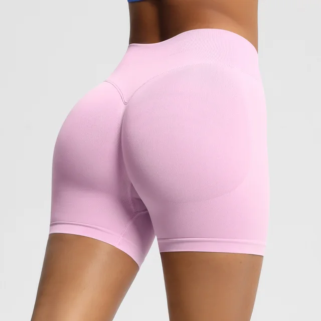 Seamless Three section Waist Fitness Shorts Women's High Top Sports Yoga Shorts Barbie Pink - Shop at LoveMi