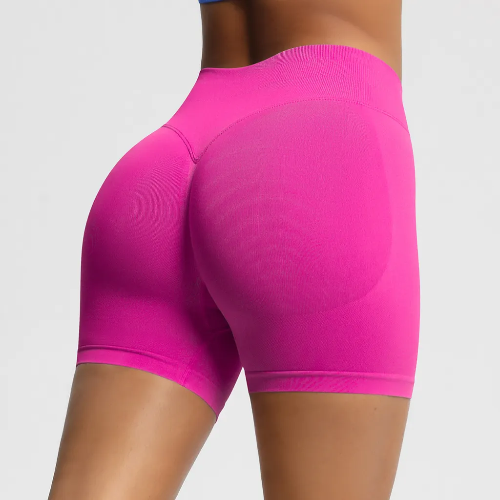 Seamless Three-section Waist Fitness Shorts Women's High Top Sports Yoga Shorts - Pitaya Color