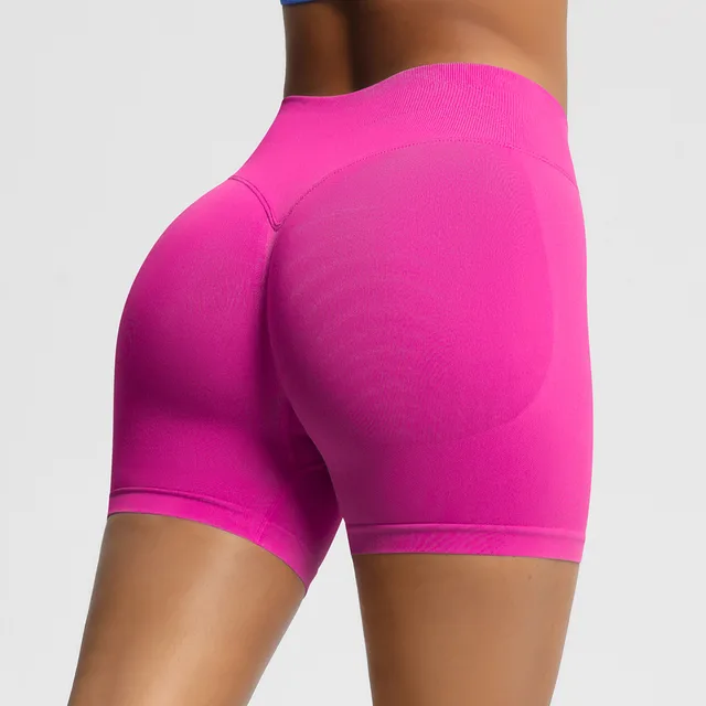 Seamless Three section Waist Fitness Shorts Women's High Top Sports Yoga Shorts Pitaya Color - Shop at LoveMi