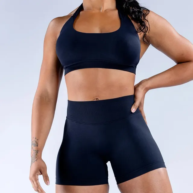 High Elasticity Ultra fine Matte Nylon Suspender Seamless Sports Underwear Shorts Set With Beautiful Back Black - Shop at LoveMi