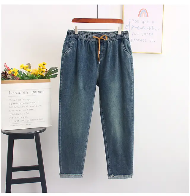 Elastic Waist Loose Wide Leg Jeans Extra Large Size Straight leg Pants High Elastic Cowboy - Shop at LoveMi