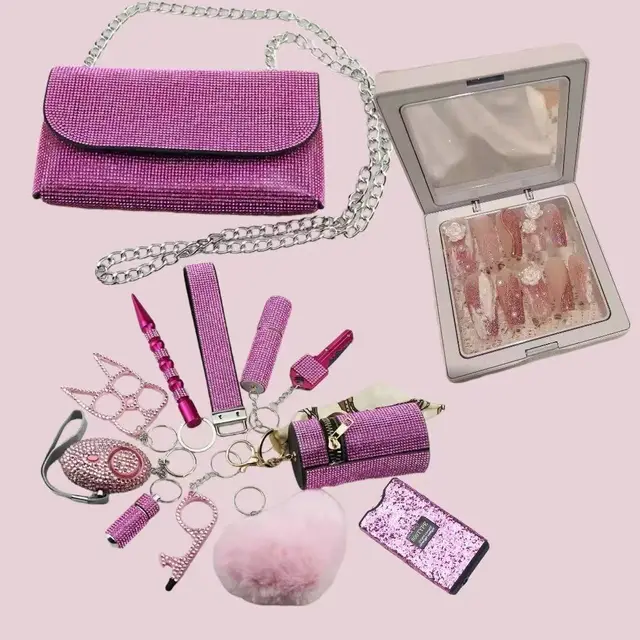 Shouder Bag Lady Defense Keychain Set Free Fake Nails Hot Pink - Shop at LoveMi