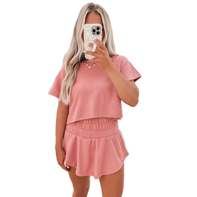 New Solid Color Short Sleeve Casual Suit Women Lc627060P1510 - Shop at LoveMi