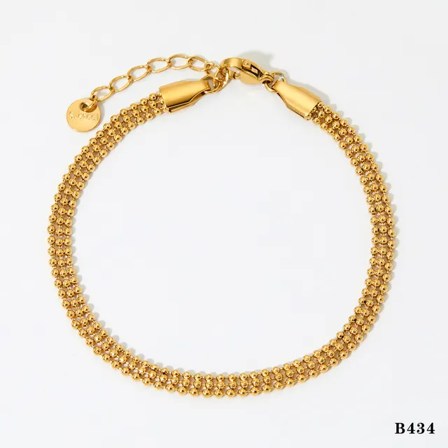 Cross border European And American Small Round Bead Chain Necklace Bracelet Set Gold Bracelet B434 - Shop at LoveMi
