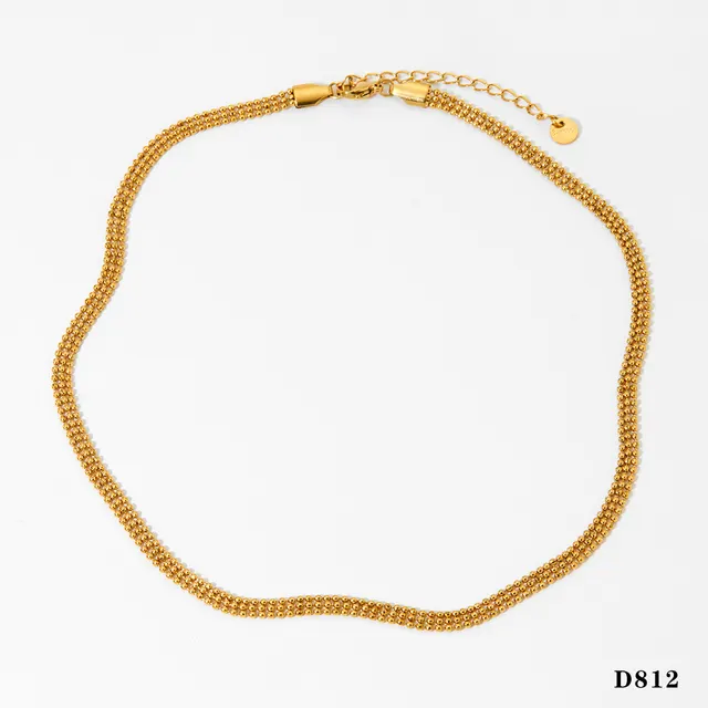 Cross border European And American Small Round Bead Chain Necklace Bracelet Set Gold Necklace D812 - Shop at LoveMi