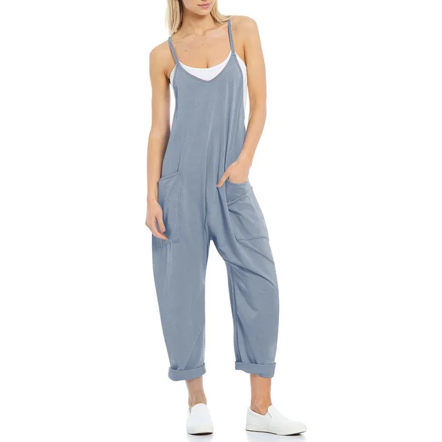 Strap Jumpsuit Fat Buttocks Pants Light Blue - Shop at LoveMi