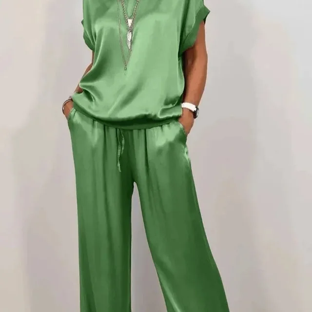Trendy Loose Shirt Wide Leg Pants Casual Suit Women Green - Shop at LoveMi