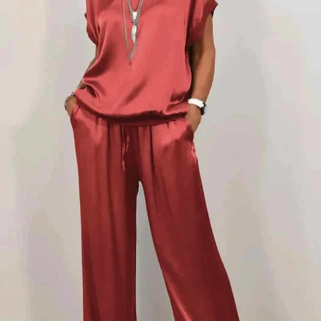 Trendy Loose Shirt Wide Leg Pants Casual Suit Women Red - Shop at LoveMi