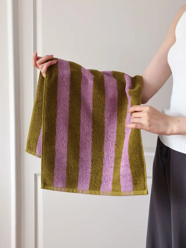 Mori Pinstripe Retro Style Cotton Towel Coffee Pink Wide Strip - Shop at LoveMi