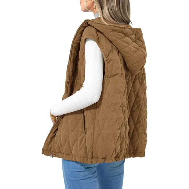 Fashion New Ladies Hooded Cotton padded Waistcoat Camel - Shop at LoveMi