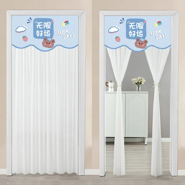 Non Perforated Magic Tape Gauze Double layer Blackout Curtain Infinite Good Luck - Shop at LoveMi