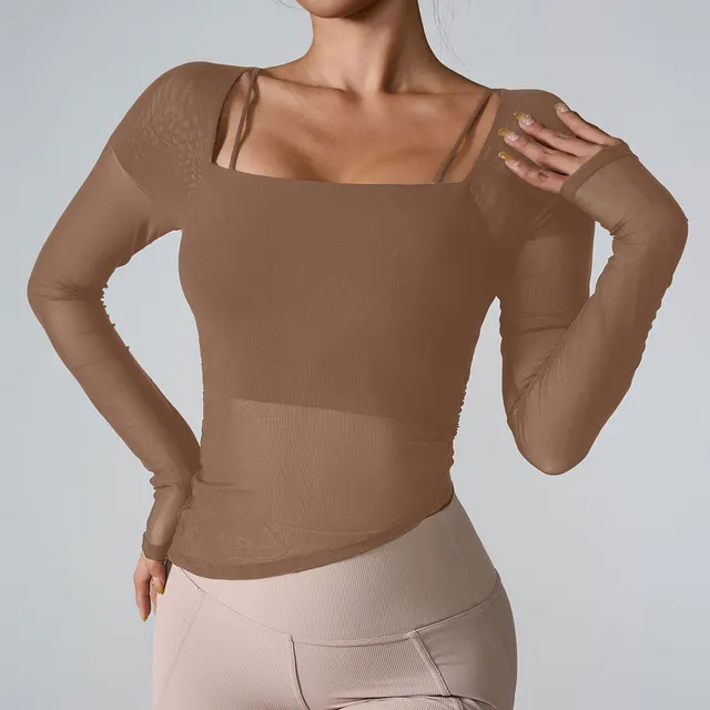 European And American Long Sleeve Yoga Wear Cocoa Color - Shop at LoveMi