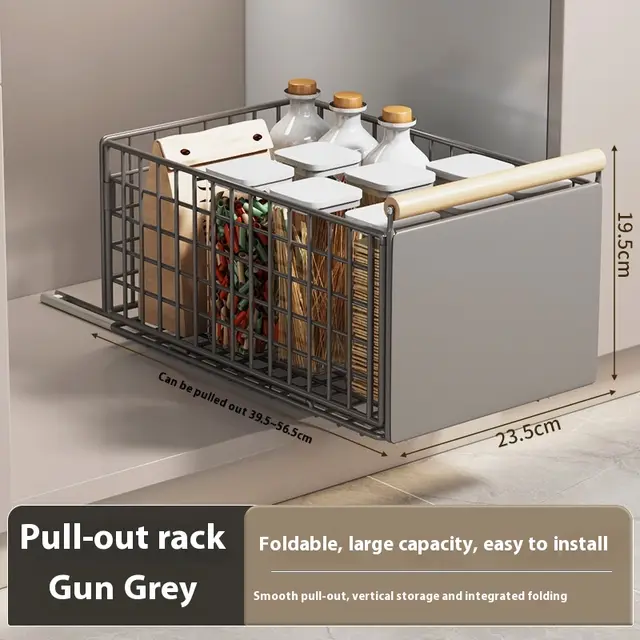 Kitchen Bathroom Multifunctional Foldable Pull Storage Basket Large Gray - Shop at LoveMi