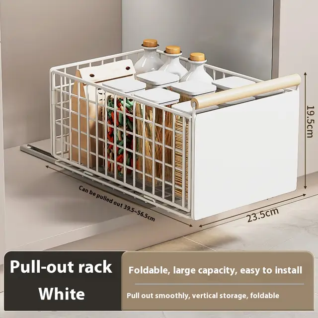 Kitchen Bathroom Multifunctional Foldable Pull Storage Basket Large Milky White - Shop at LoveMi