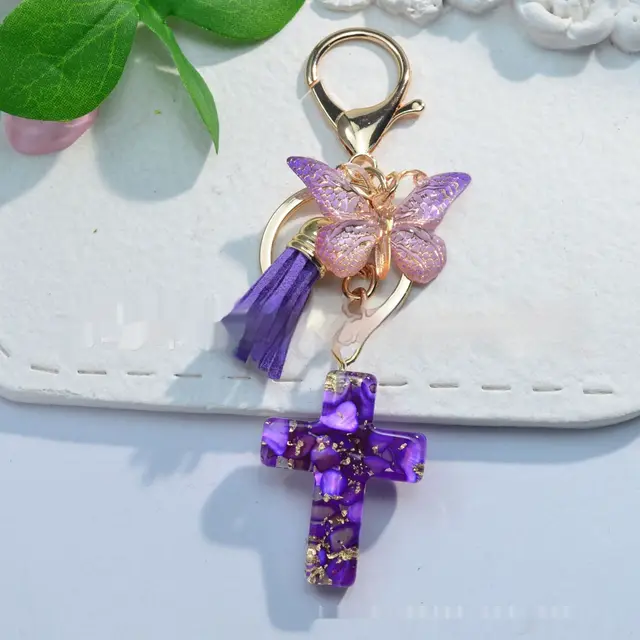 Resin Epoxy Cross Men's And Women's Bag Automobile Hanging Ornament Purple - Shop at LoveMi