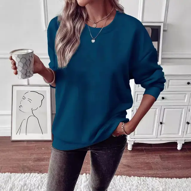 Women's Fleece lined Casual Solid Color Hoodie Navy Blue - Shop at LoveMi