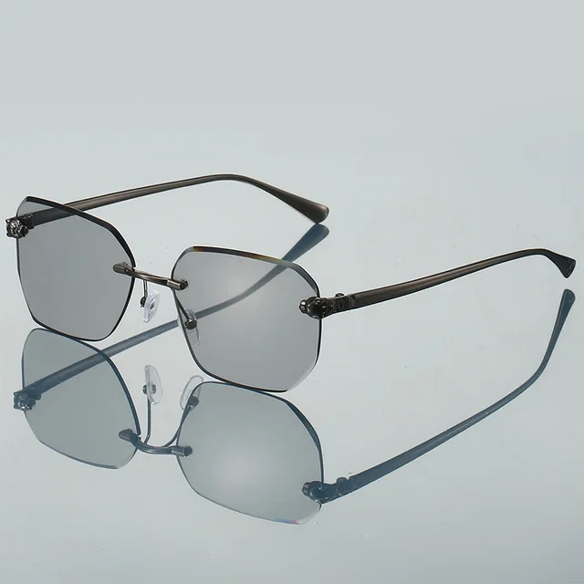 Frameless Trimming Leopard Head Sunglasses Light Gray Pieces Of Gun Frame - Shop at LoveMi