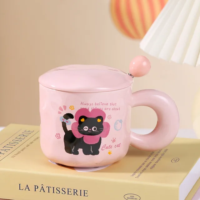 Fashion Personalized Cat Home Office Ceramic Water Cup Little Cat Pink Suit - Shop at LoveMi